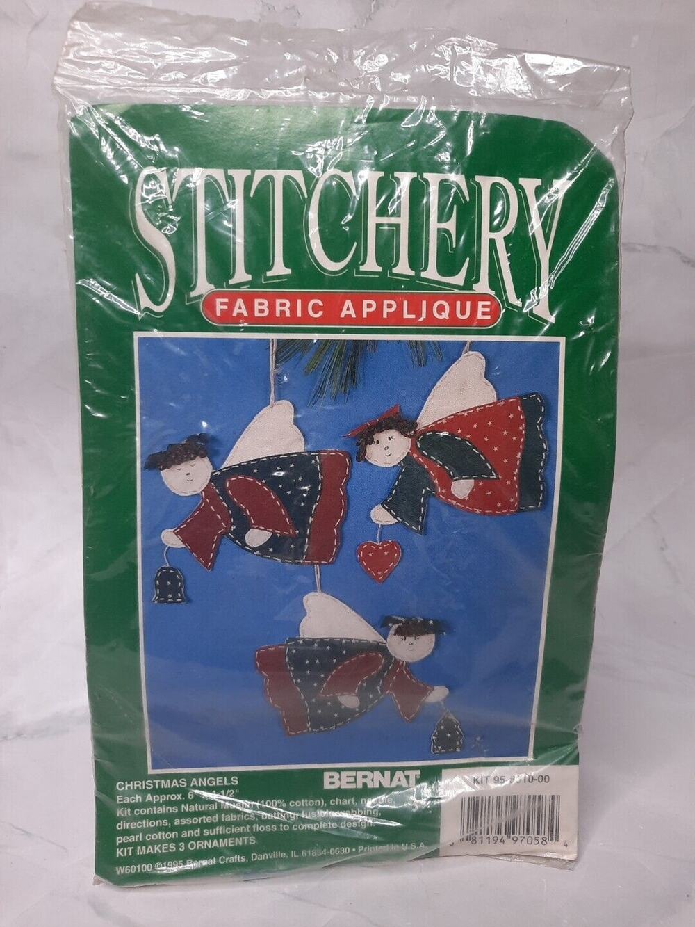 Bernat Stitchery Fabric Applique Kit Christmas Angels 95601000 3 Ornaments